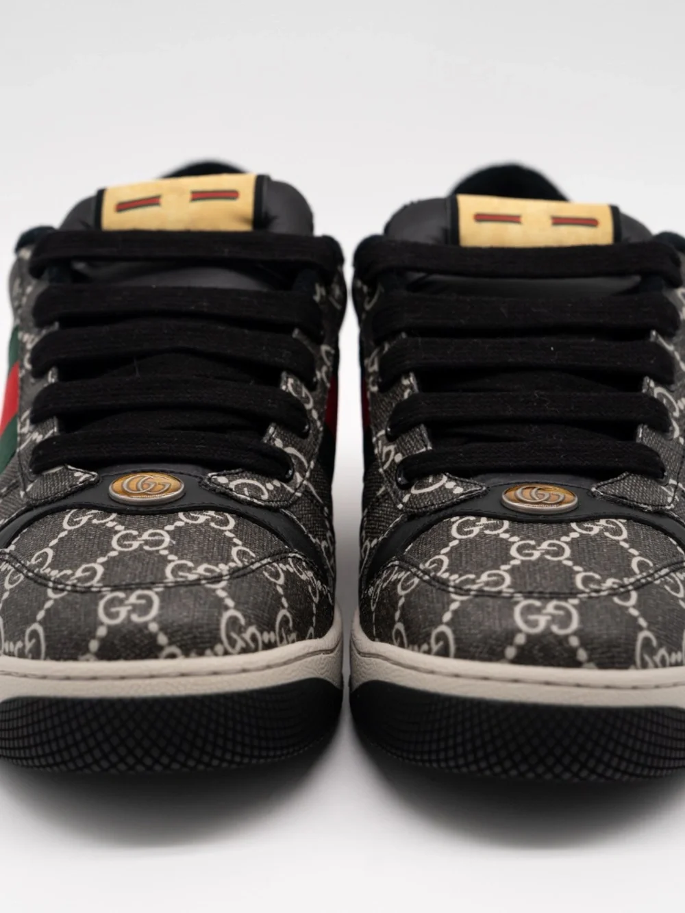 Gucci Men's Sneakers Screener Leather Black GG Supreme Web size 8.5G 9 US